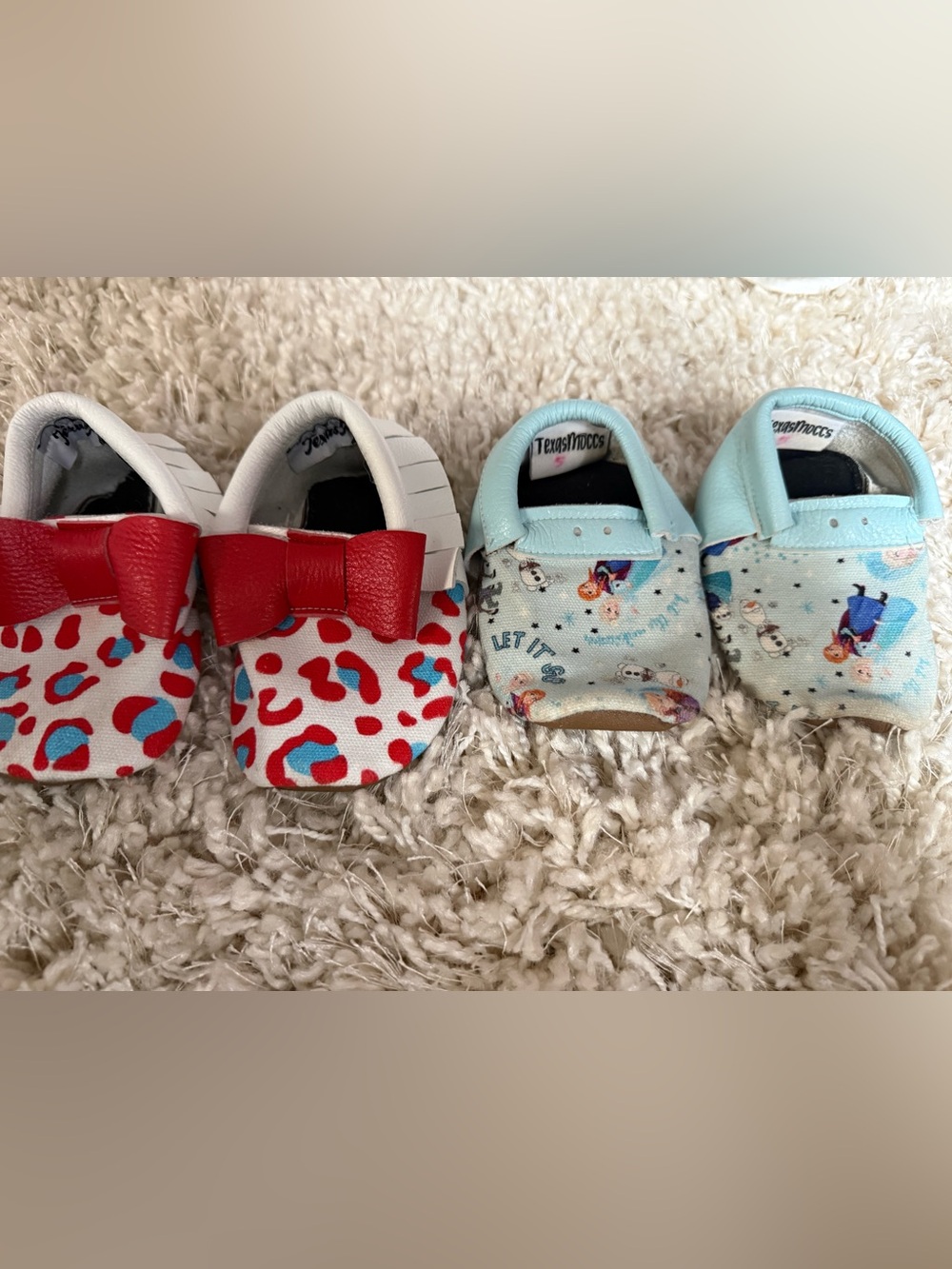 5C Girls Moccasin Shoes- Red Leopard & Frozen Elsa Theme